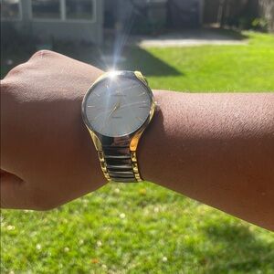 Mens Two-Tone Quartz Watch | Gold & Black Dress Style